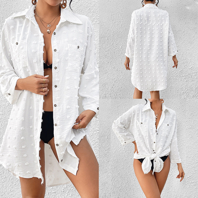 Vacation Sun Protection Clothing Women Beach Jacket Beach Cover Up Breasted Shirt Swimsuit Outwear Bella Mia